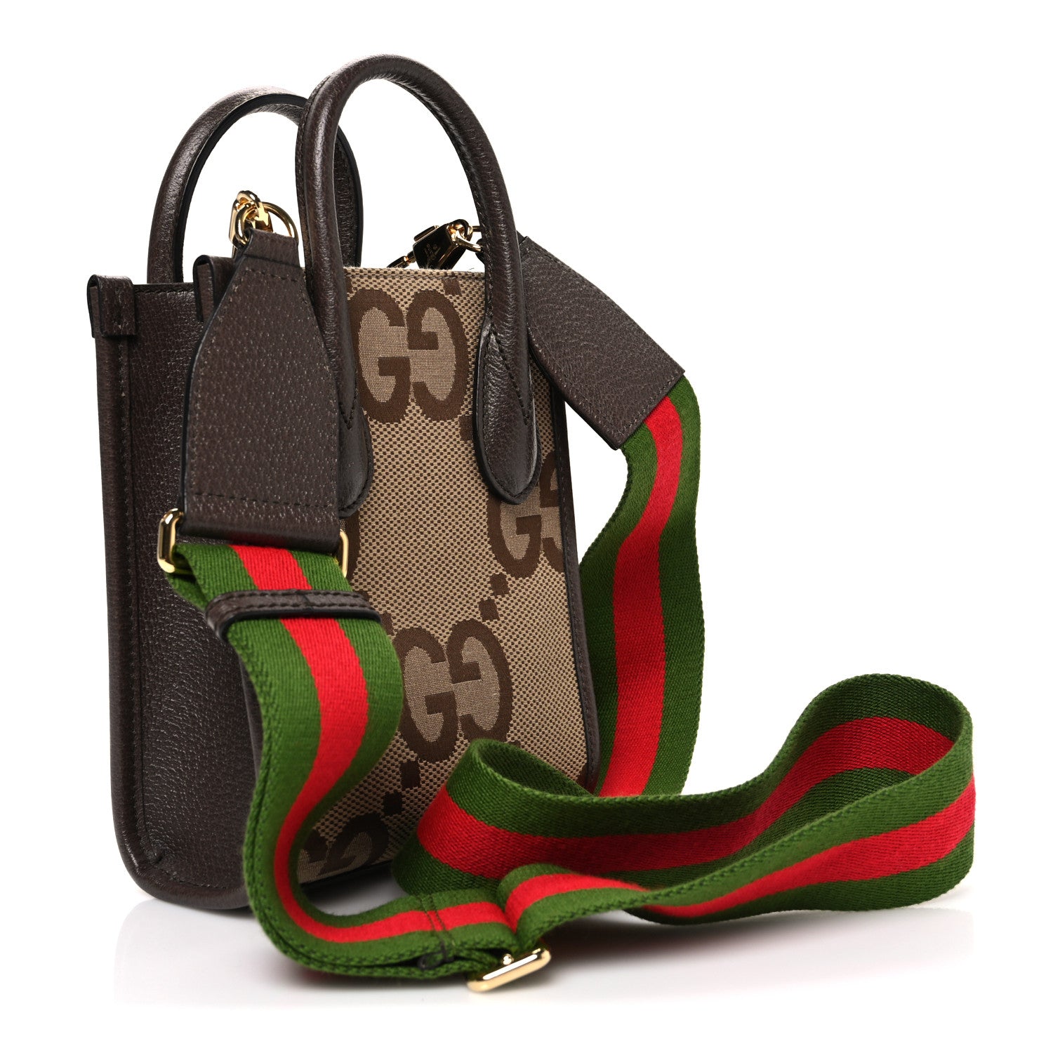 GUCCI ボディーバッグ　ブラック/ブラウン Gucci Monogram Jumbo GG Textured Dollar Calfskin Web Mini Vertical