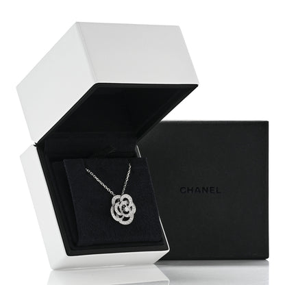 Chanel 18K White Gold Diamond Small Fil De Camelia Pendant Necklace 8 of 8