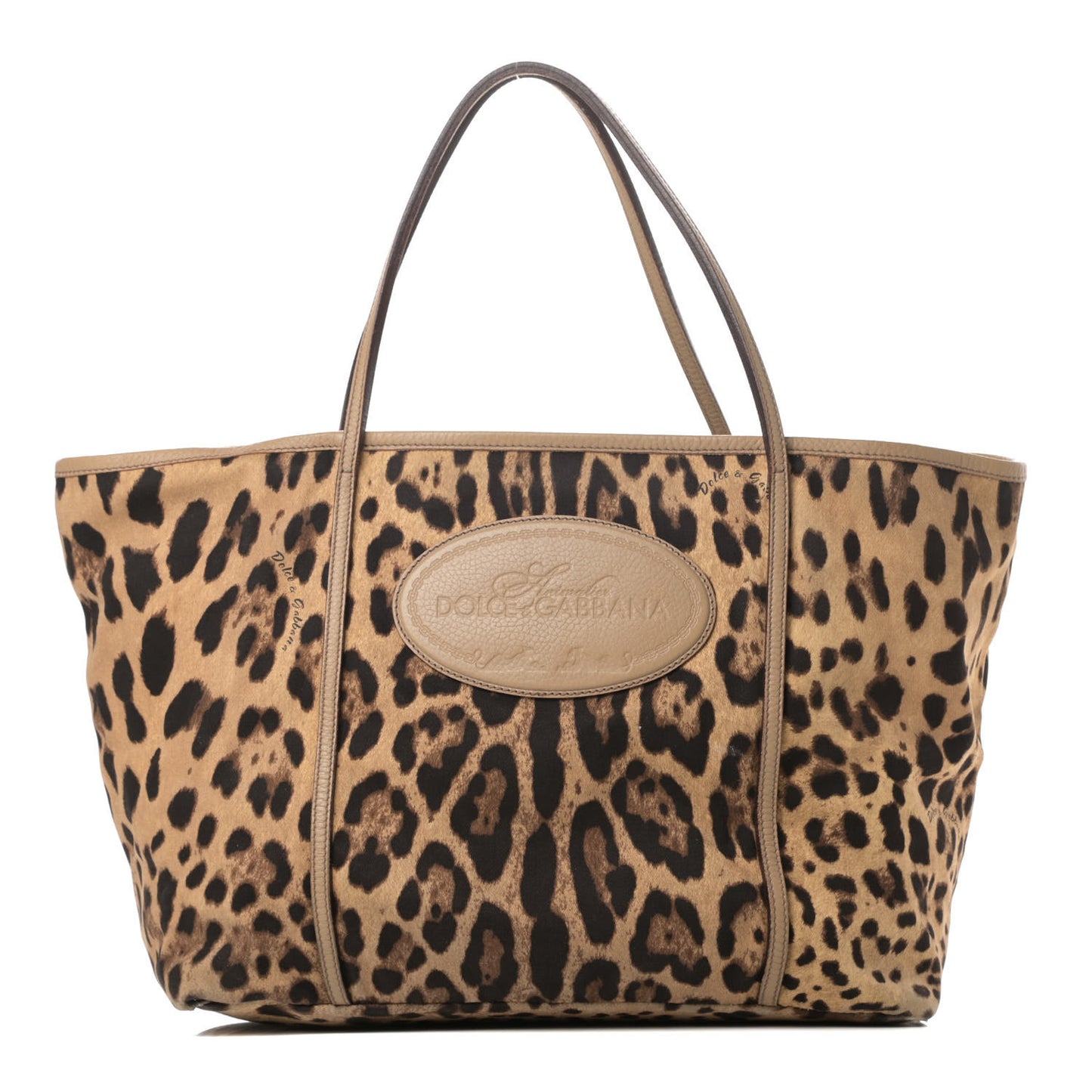 Canvas Leopard Print Calfskin Animalier Tote Beige