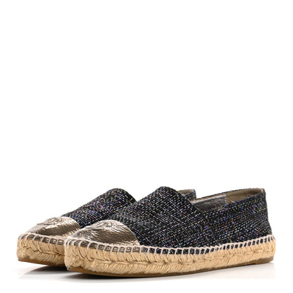 Chanel Metallic Tweed Patent CC Espadrilles 37 Black Silver 4 of 14