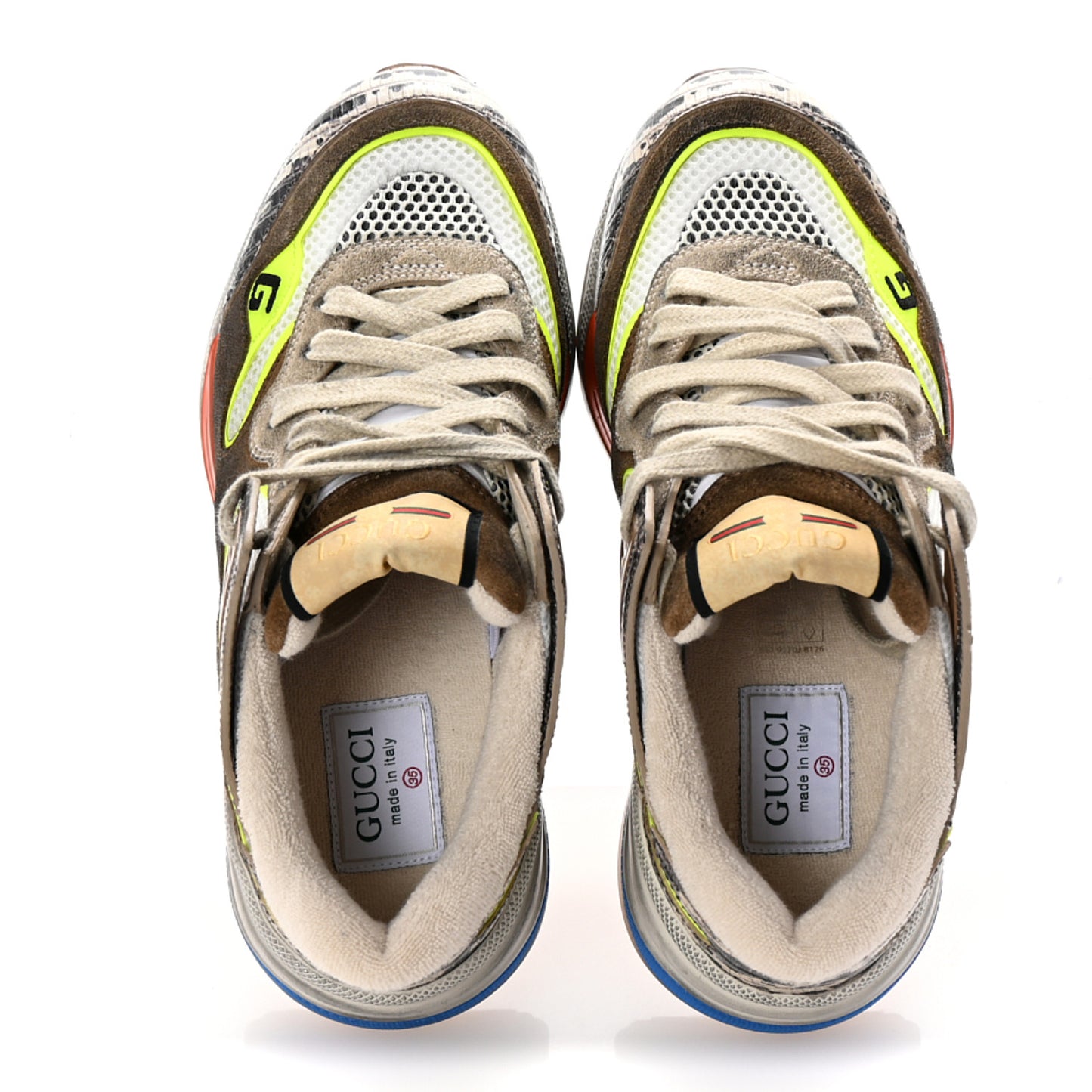 Suede Calfskin Tejus Printed Womens Ultrapace Sneakers 35 Natural Ardesia Neon Yellow