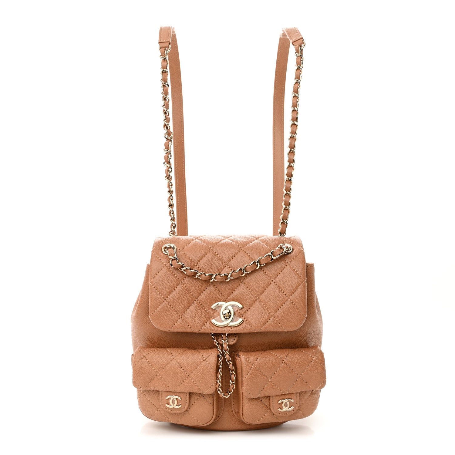 Chanel Shiny Caviar Quilted Medium Duma Pockets Drawstring Backpack Dark Beige 1 of 10