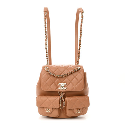 Chanel Shiny Caviar Quilted Medium Duma Pockets Drawstring Backpack Dark Beige 1 of 10
