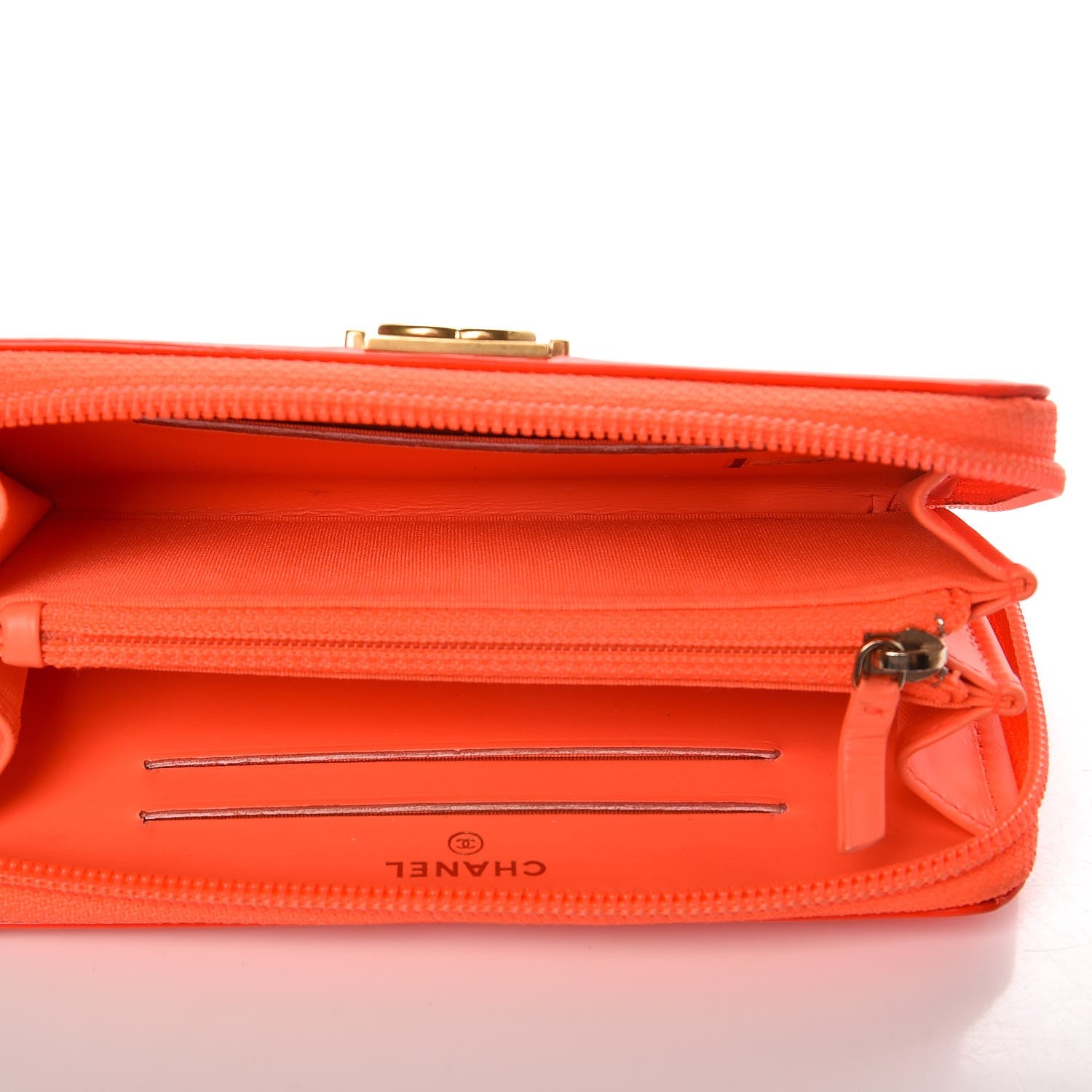 Chanel Patent Quilted Small Boy Zip Around Wallet Orange 5 of 11