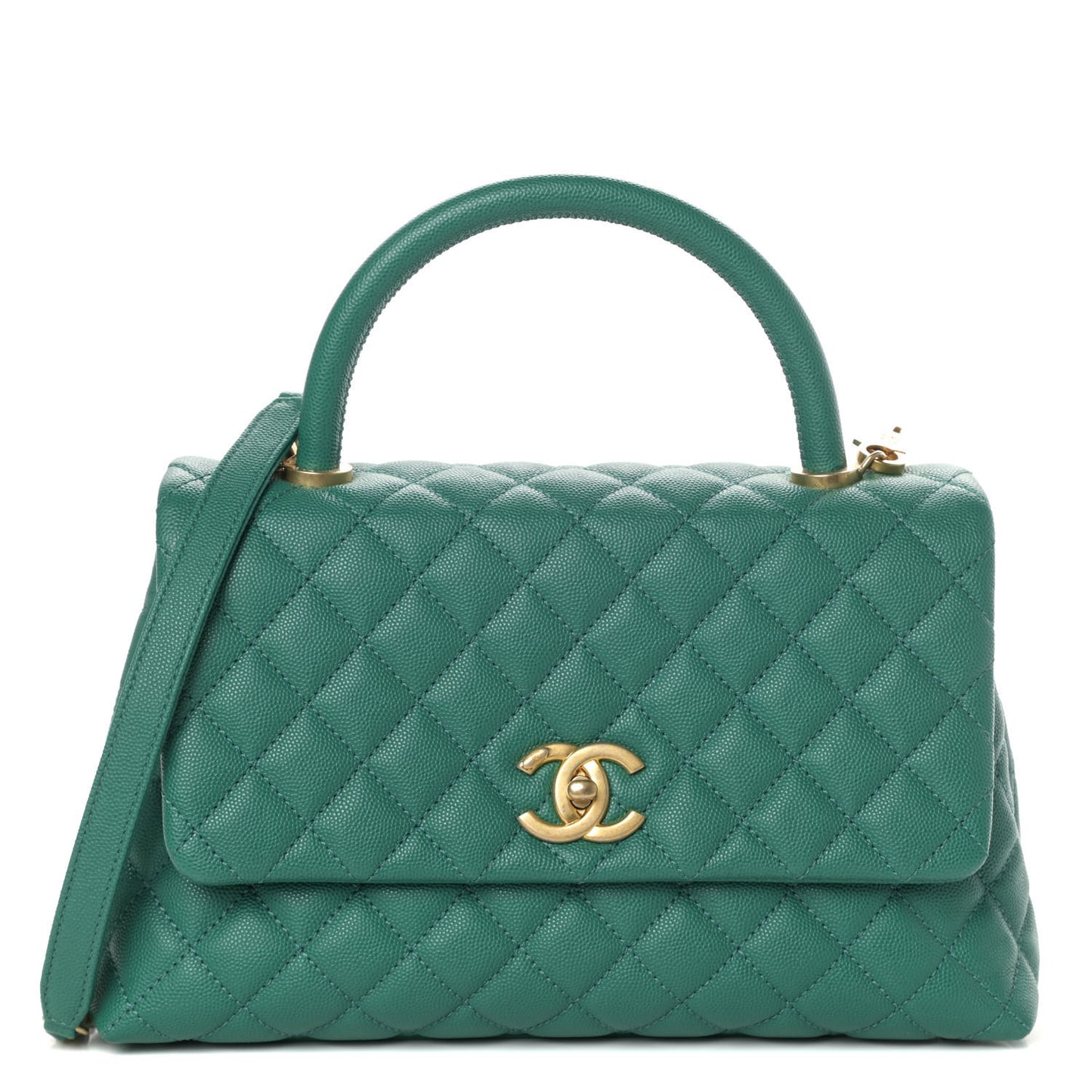 Caviar Quilted Small Coco Handle Flap Green