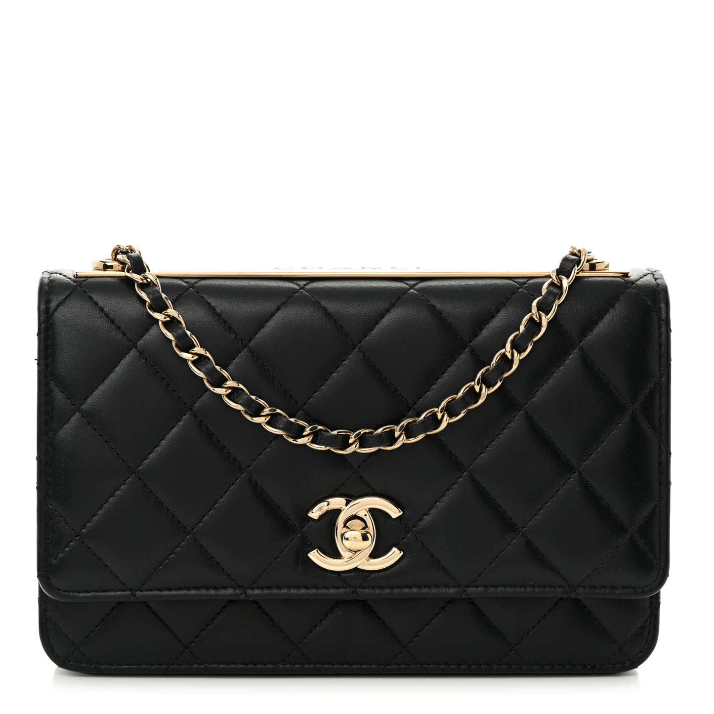Lambskin Quilted Trendy CC Wallet On Chain WOC Black