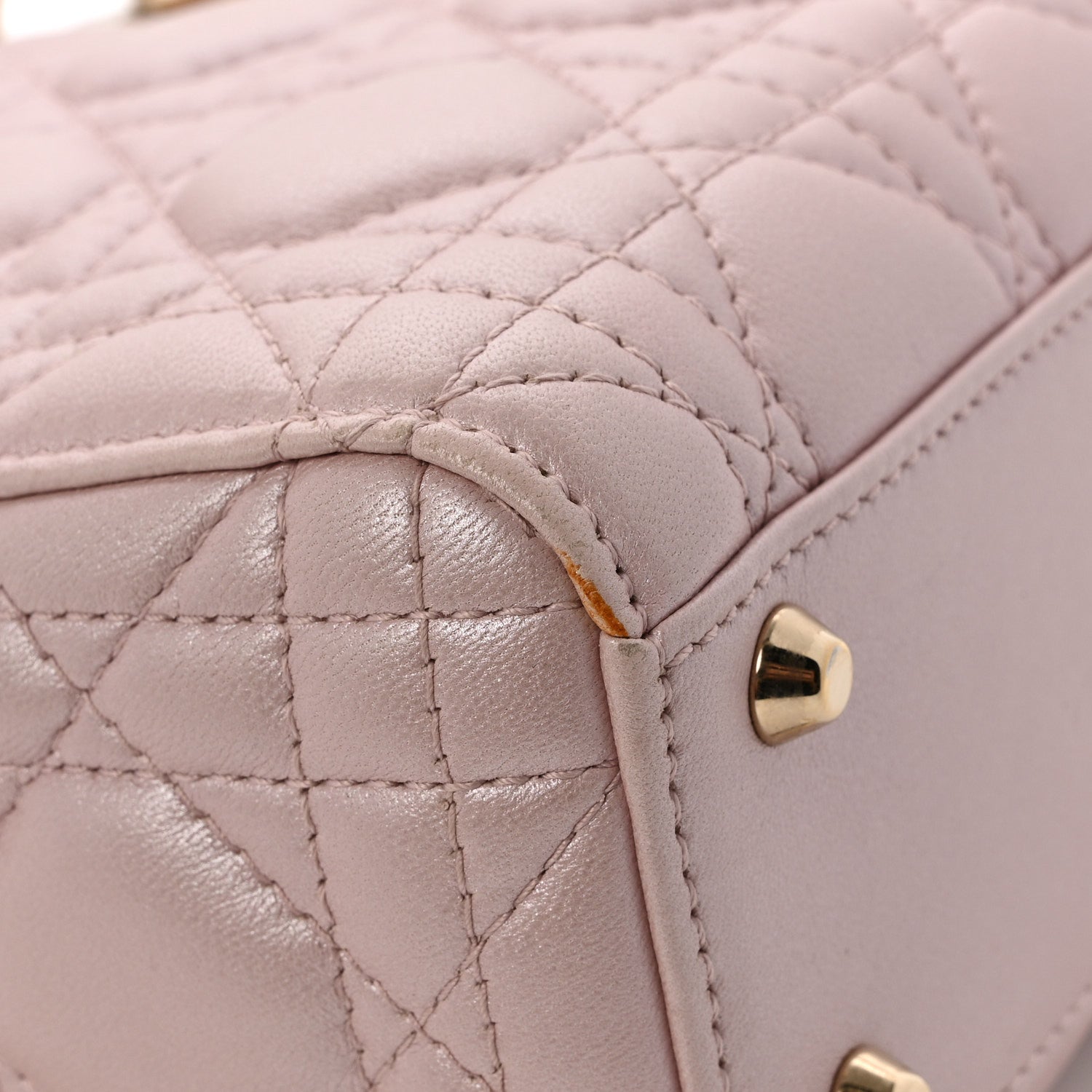 Christian Dior Metallic Lambskin Cannage Mini Lady Dior Lotus