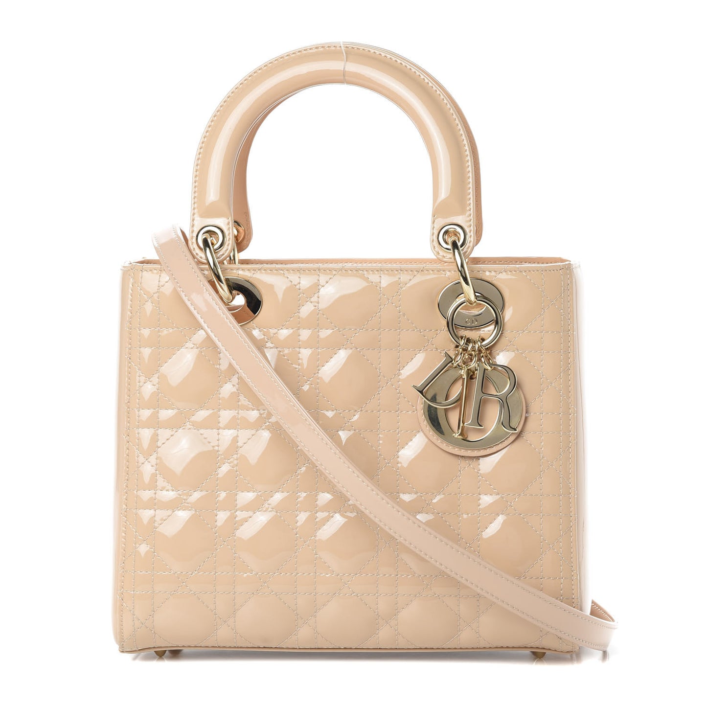 Patent Cannage Medium Lady Dior Beige