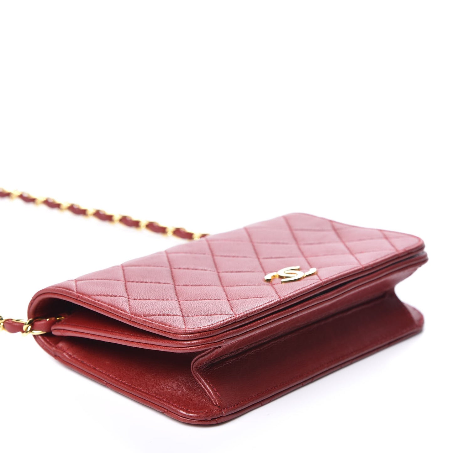 Lambskin Quilted CC Wallet On Chain WOC Red
