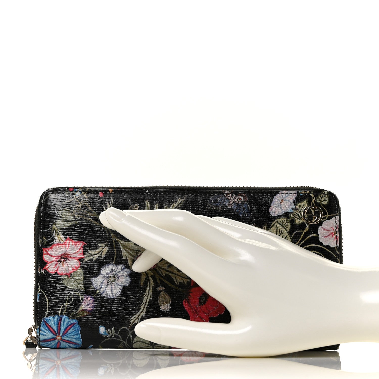 Gucci Shangai Calfskin Flora Knight Zip Around Wallet Black 2 of 8