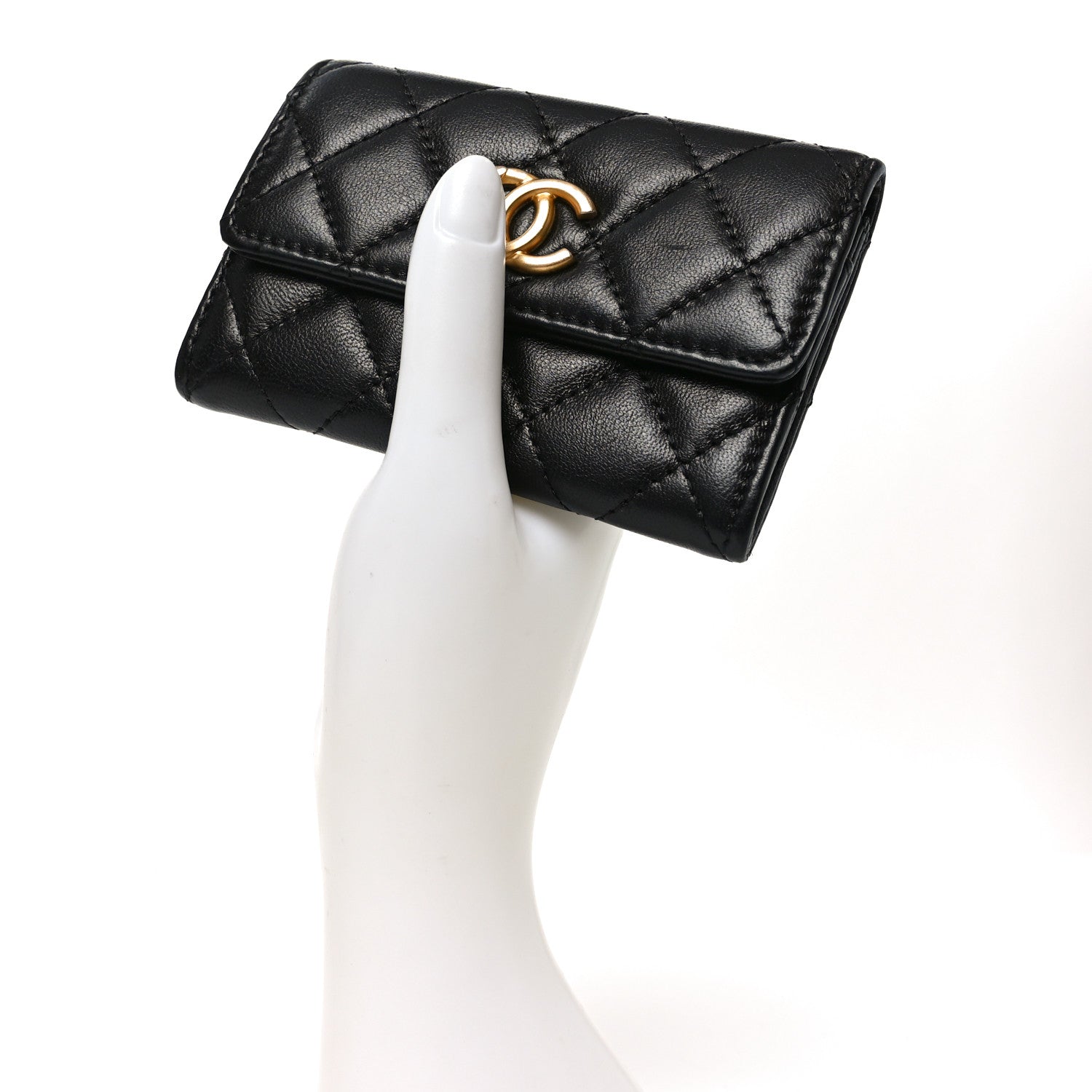 Chanel Lambskin Quilted Flap Card Holder Black 2 of 9
