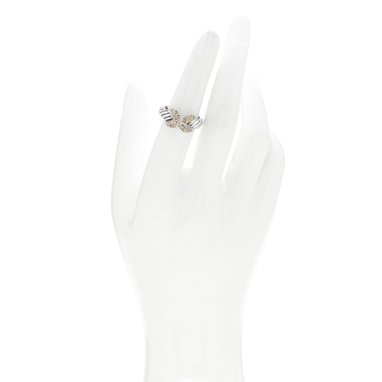 David Yurman Sterling Silver 18K Yellow Gold Diamond X Ring 52 6 2 of 6