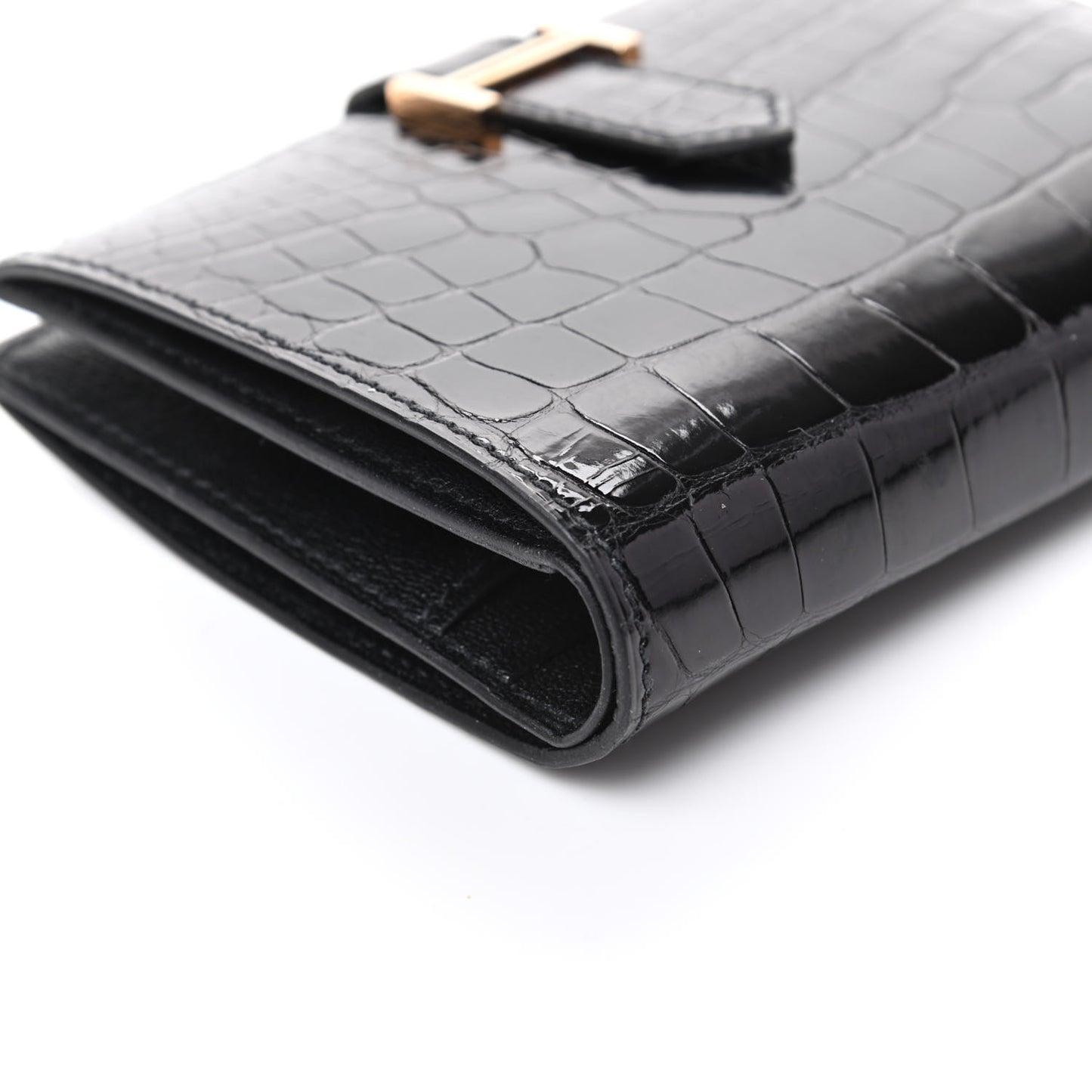 Shiny Alligator Bearn Compact Wallet Black