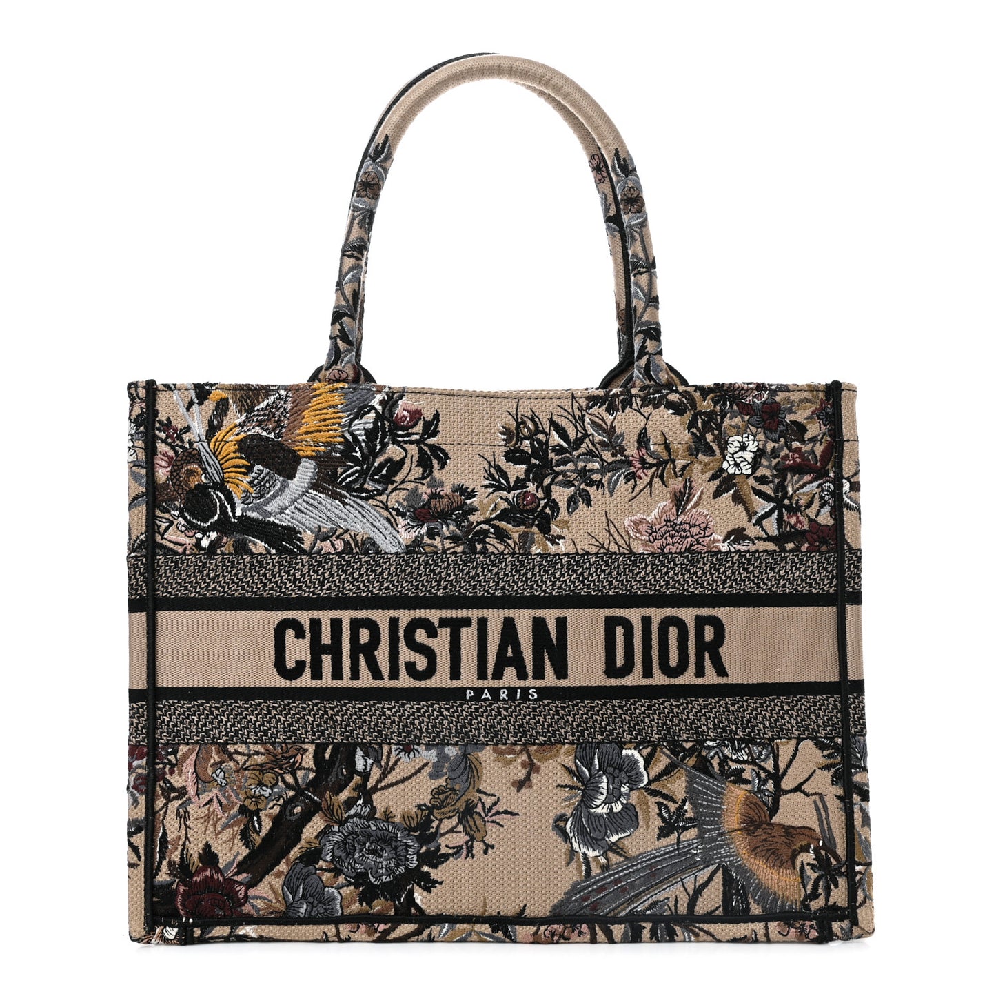Canvas Embroidered Jardin D'Hiver Medium Book Tote Beige Multicolor