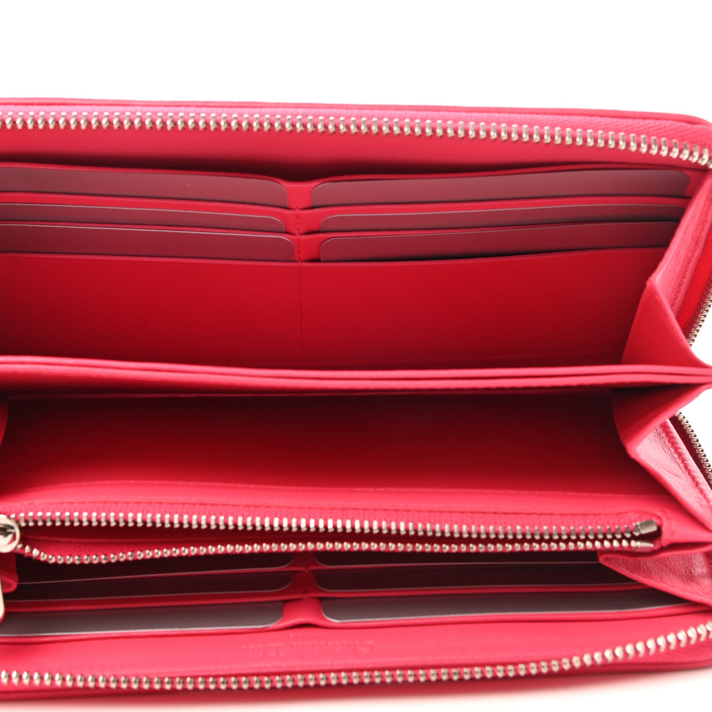 Lambskin Cannage Lady Dior Zip Wallet Rose Hot Pink