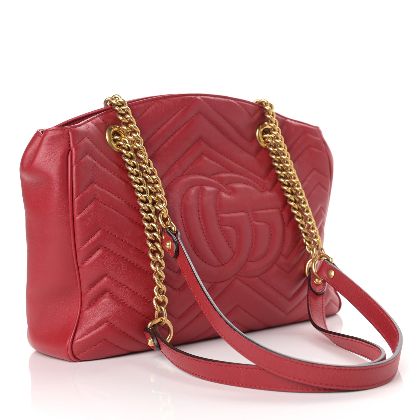 Calfskin Matelasse Medium GG Marmont Open Top Shoulder Bag Hibiscus Red