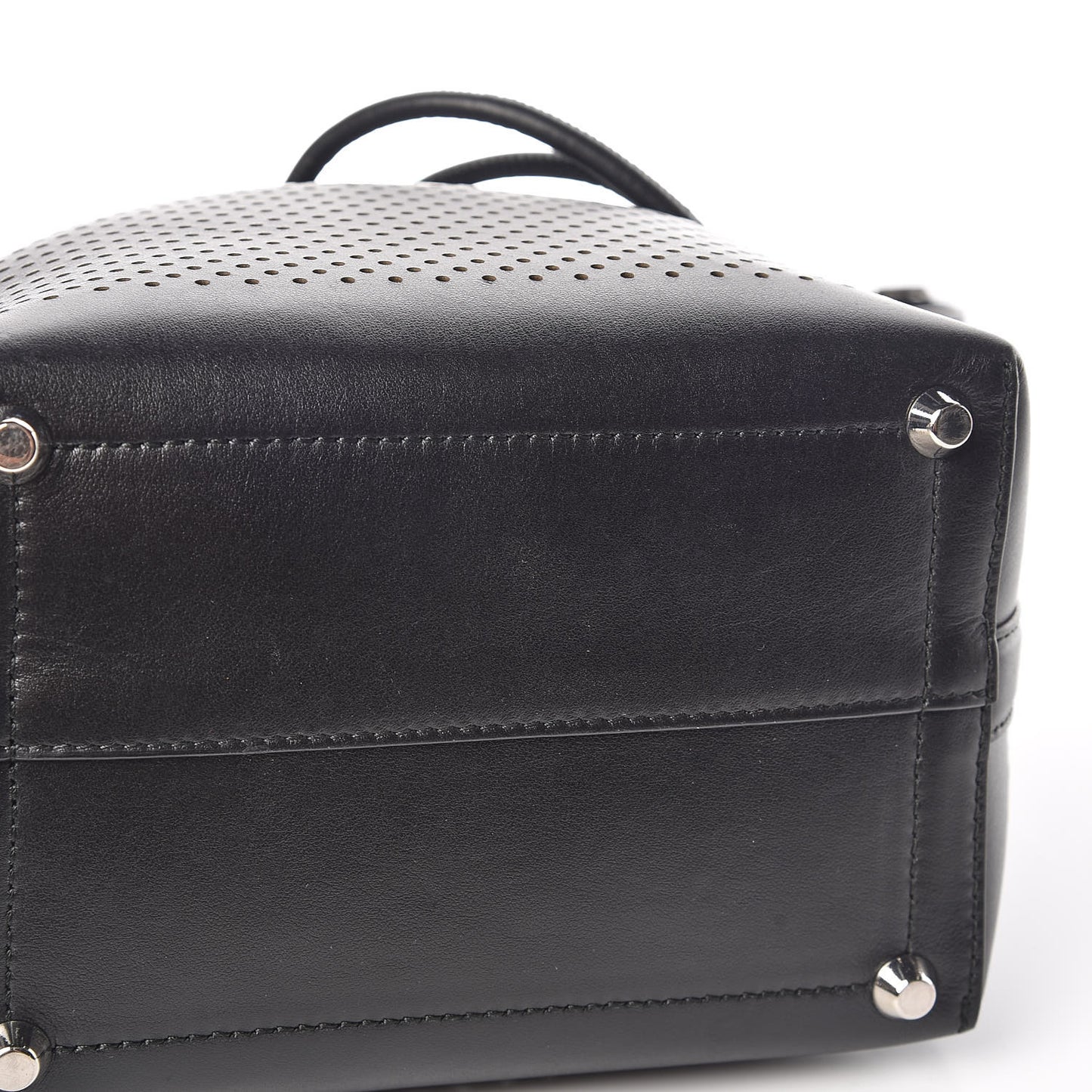 Calfskin Perforated Small Bucket Bag Black