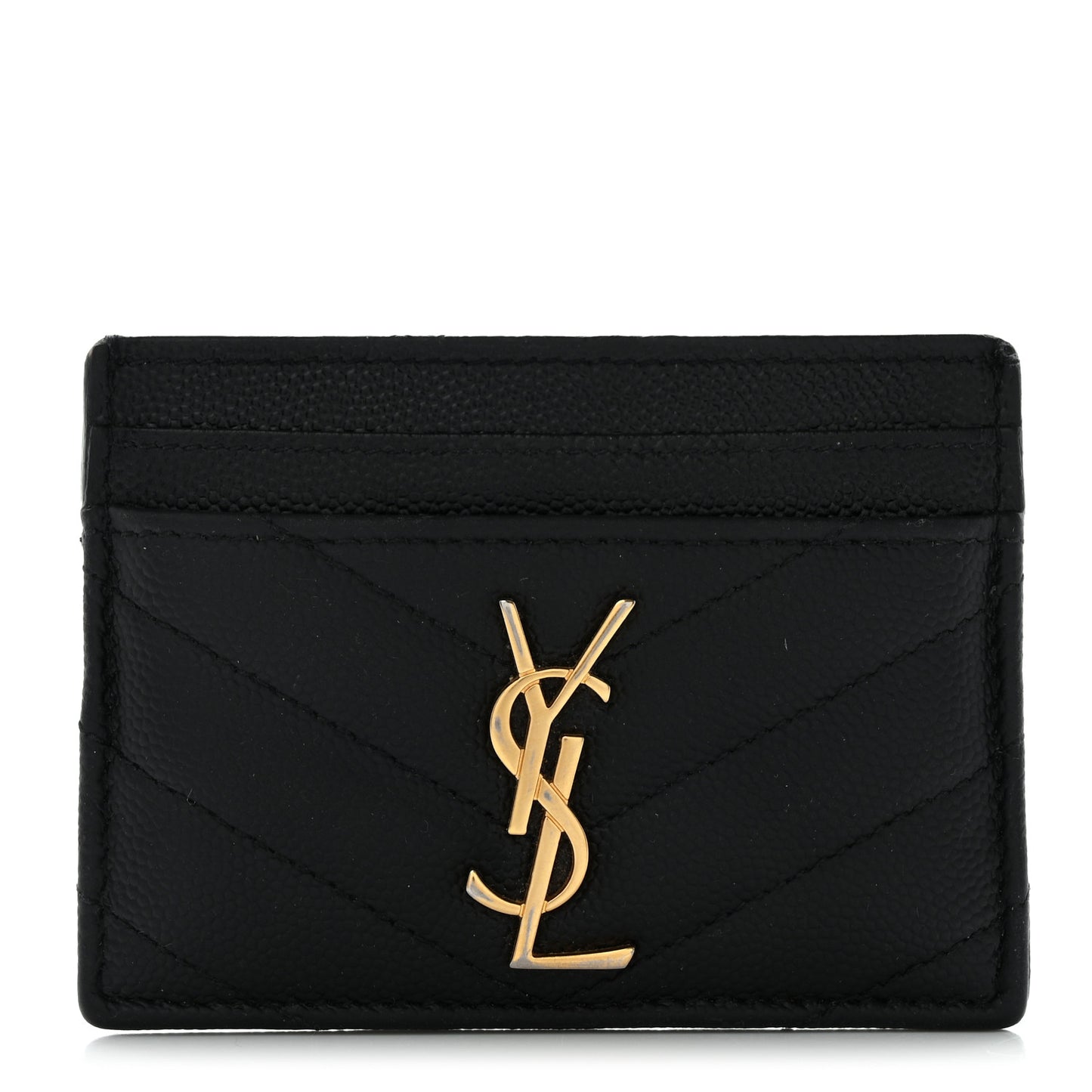 Grain De Poudre Matelasse Chevron Monogram Credit Card Case Black