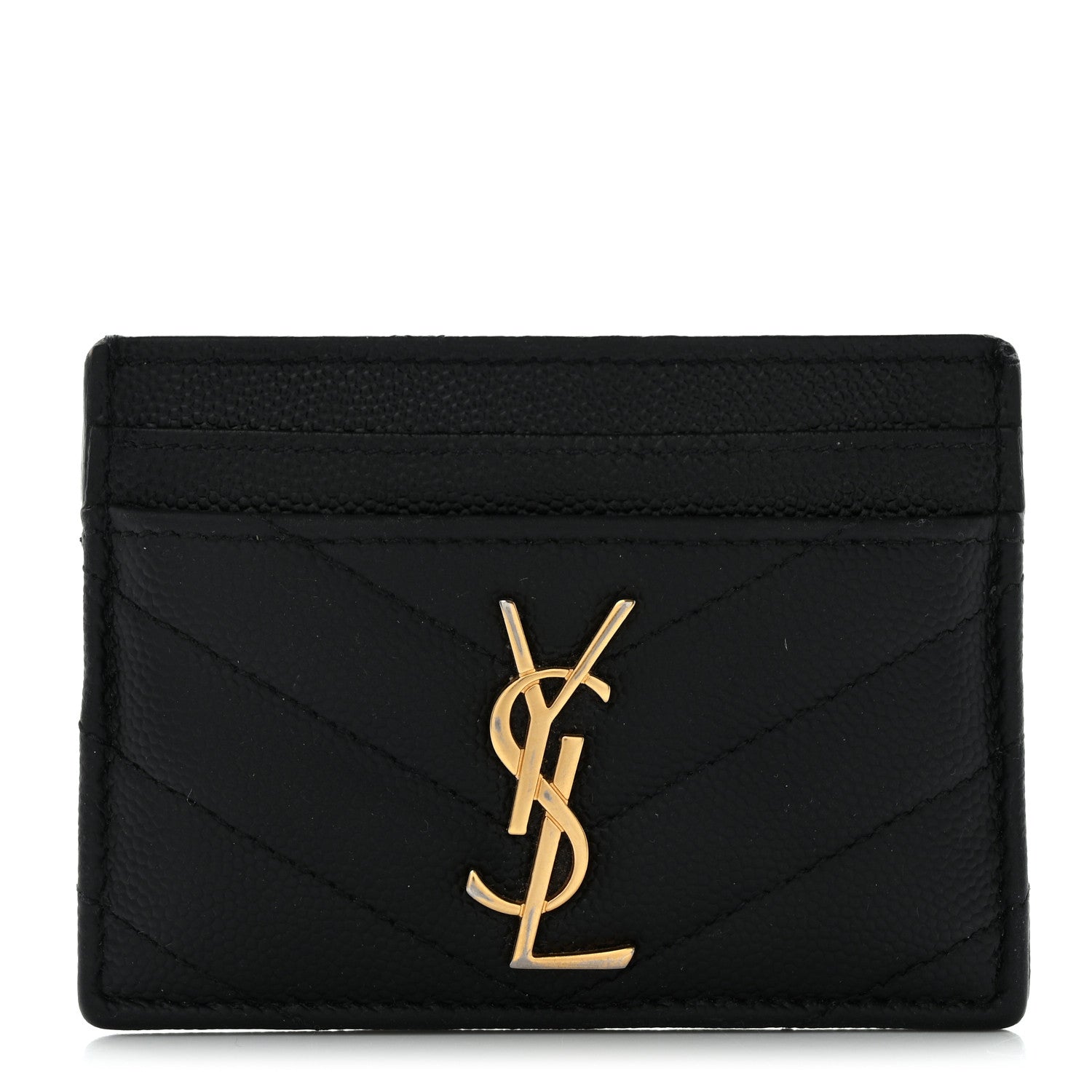 Saint Laurent Grain De Poudre Matelasse Chevron Monogram Credit Card Case Black 1 of 11