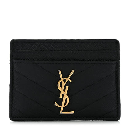 Saint Laurent Grain De Poudre Matelasse Chevron Monogram Credit Card Case Black 1 of 11