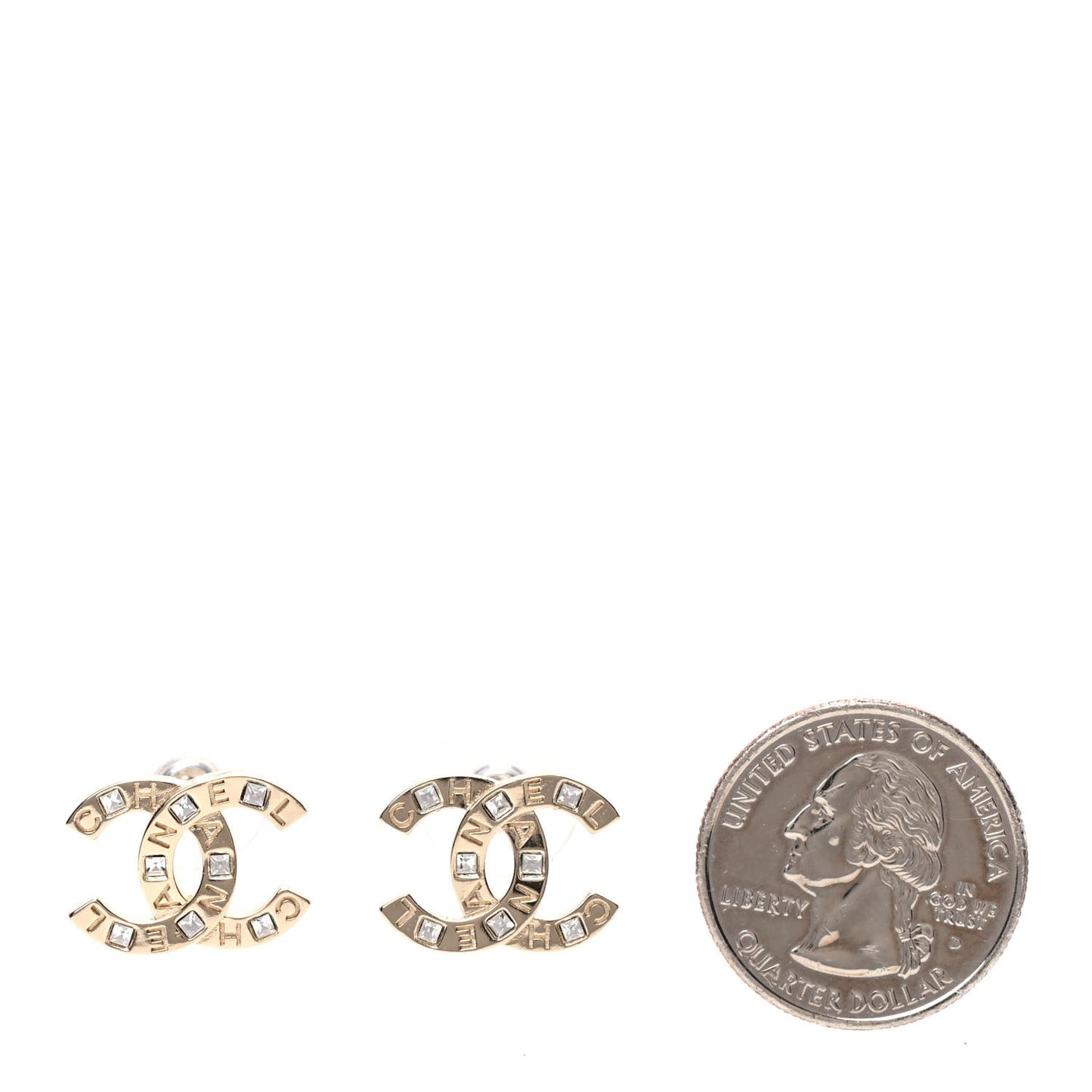 Crystal Metal CC Paris Button Stud Earrings Gold