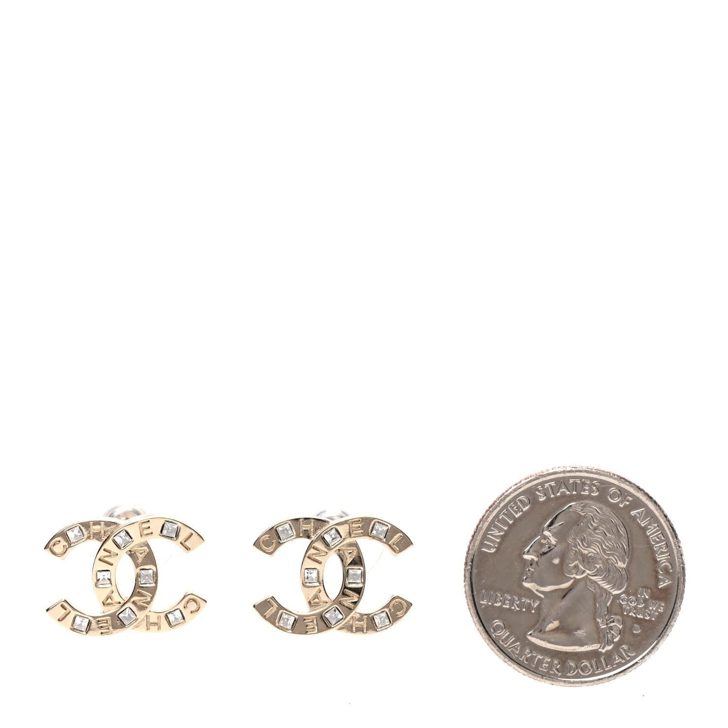 Chanel Crystal Metal CC Paris Button Stud Earrings Gold 2 of 5