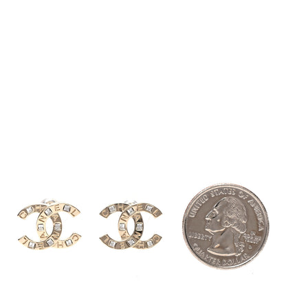 Chanel Crystal Metal CC Paris Button Stud Earrings Gold 2 of 5