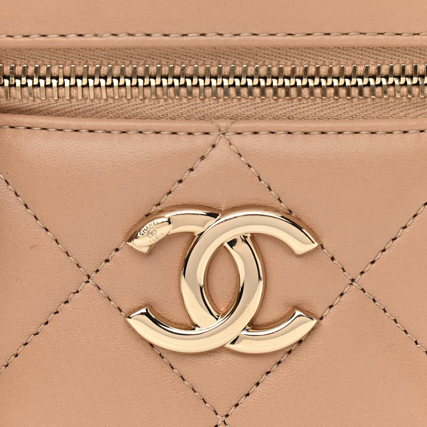 Lambskin Quilted Trendy Vanity Case Beige