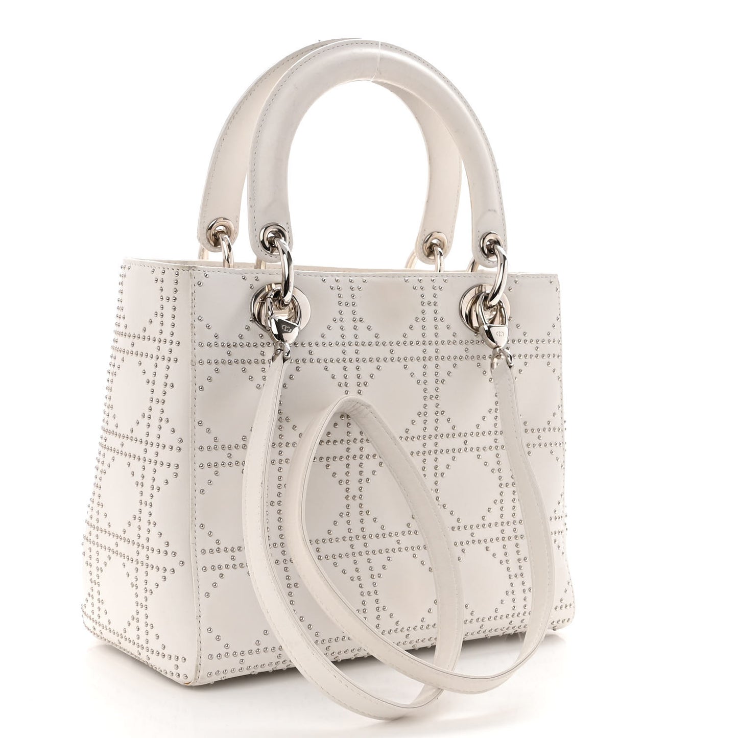 Lambskin Studded Cannage Medium Lady Dior White