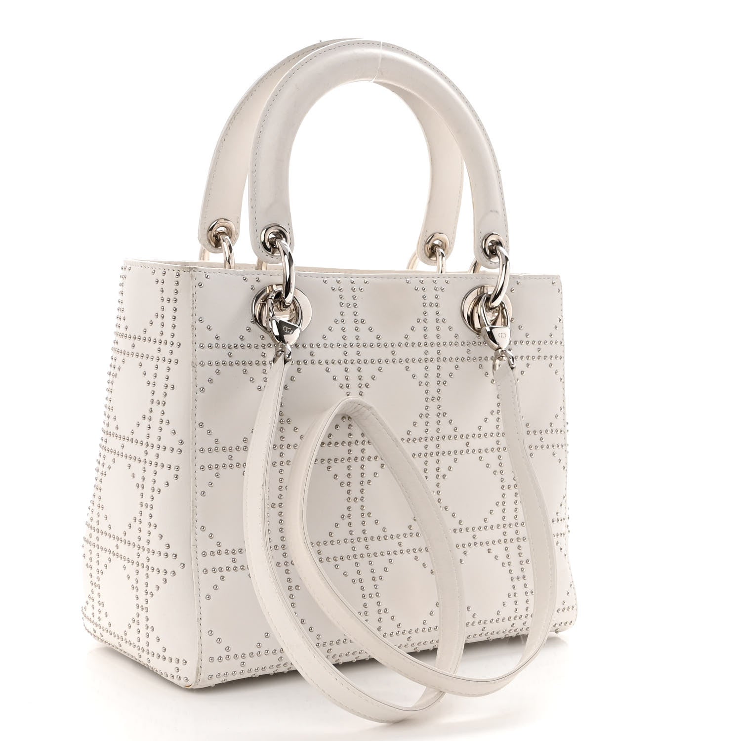 Christian Dior Lambskin Studded Cannage Medium Lady Dior White 3 of 13