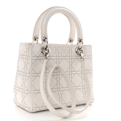 Christian Dior Lambskin Studded Cannage Medium Lady Dior White 3 of 13