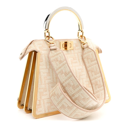 Fendi Chenille Suede Metal FF Small Peekaboo I SEE U Satchel Beige White 3 of 14