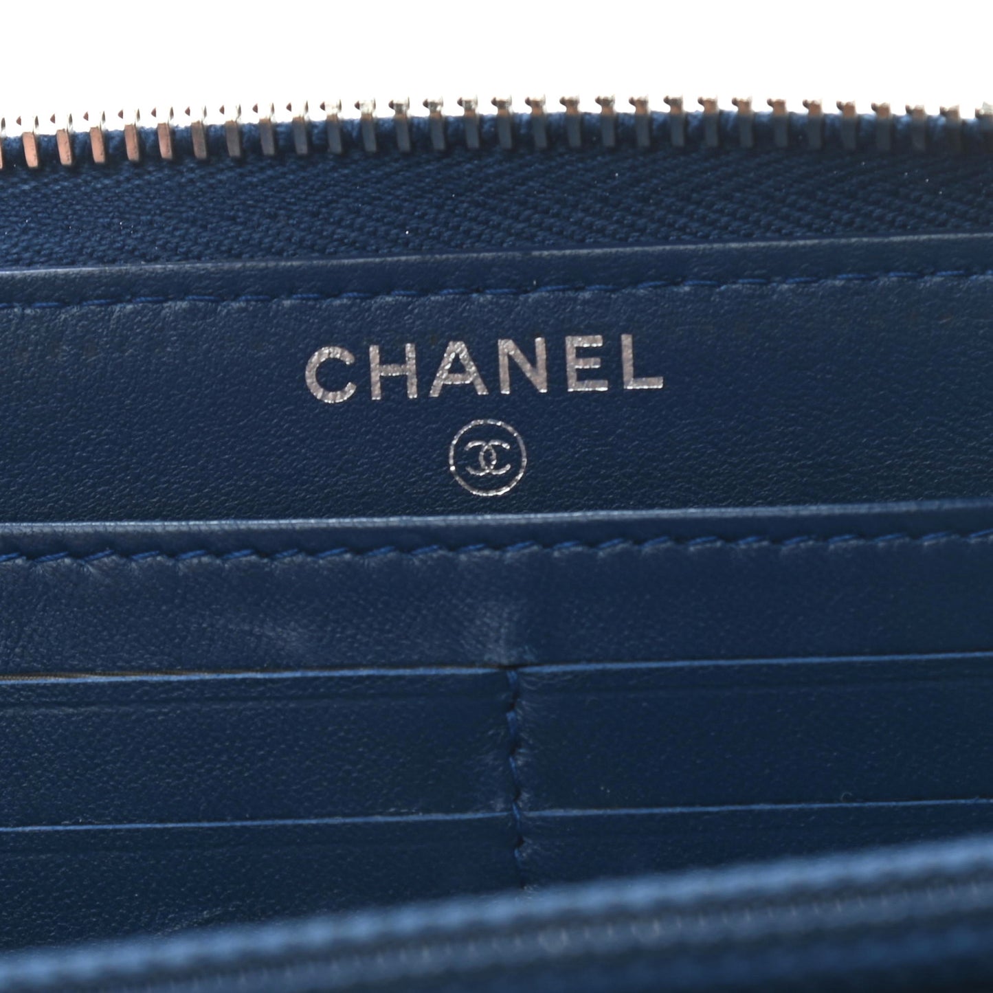 Lambskin Quilted Large Gusset Zip Around Wallet Dark Blue
