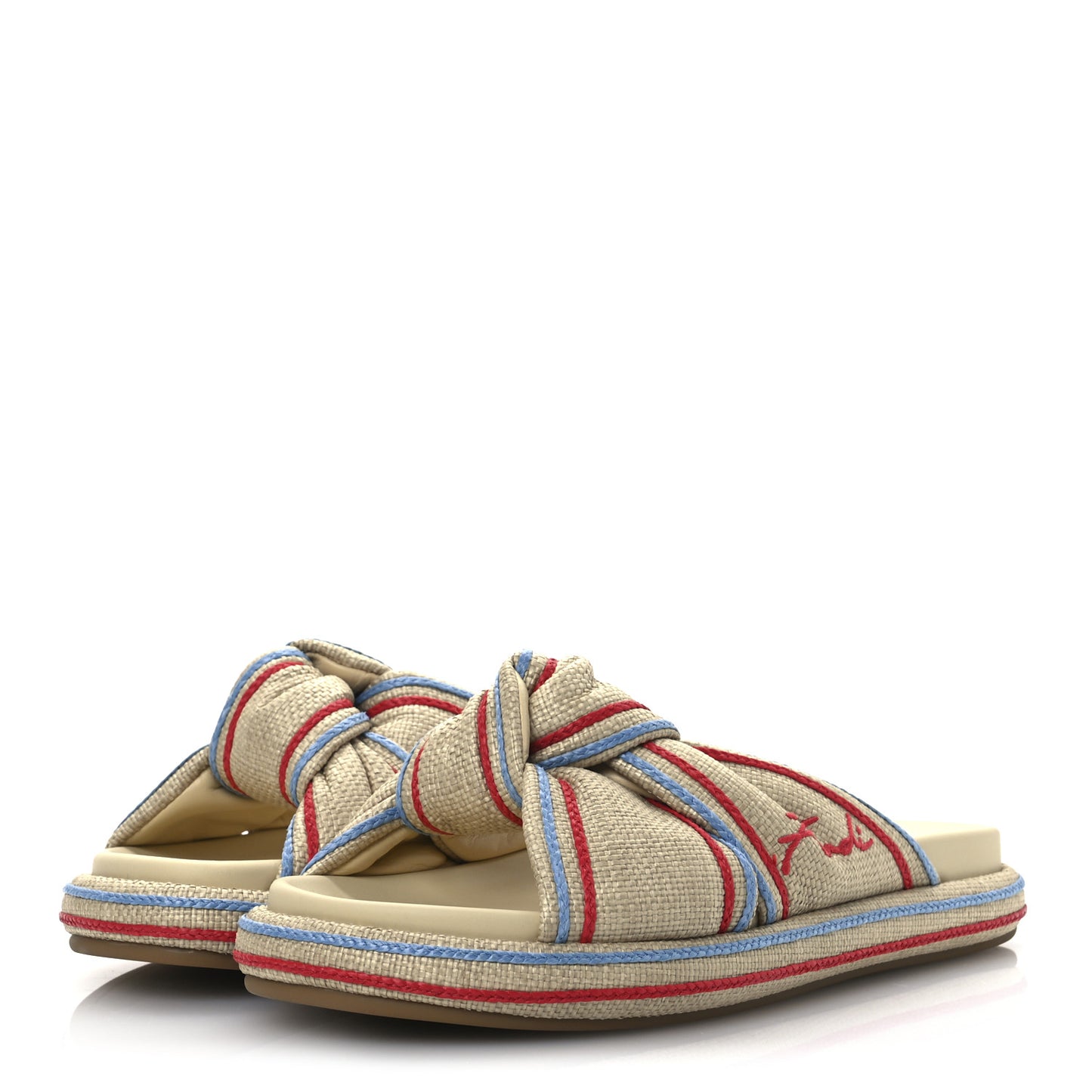 Raffia Cursive Logo Embroidered Mix Slide Sandals 39 Giallo