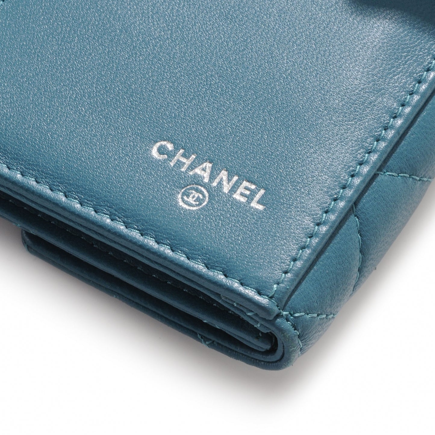 Lambskin Quilted Long Flap Wallet Turquoise