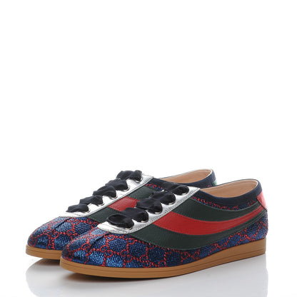 Gucci Lurex Calfskin Web GG Monogram Womens Falacer Sneakers 41 Iridescent Blue Iridescent Red Silver 3 of 12