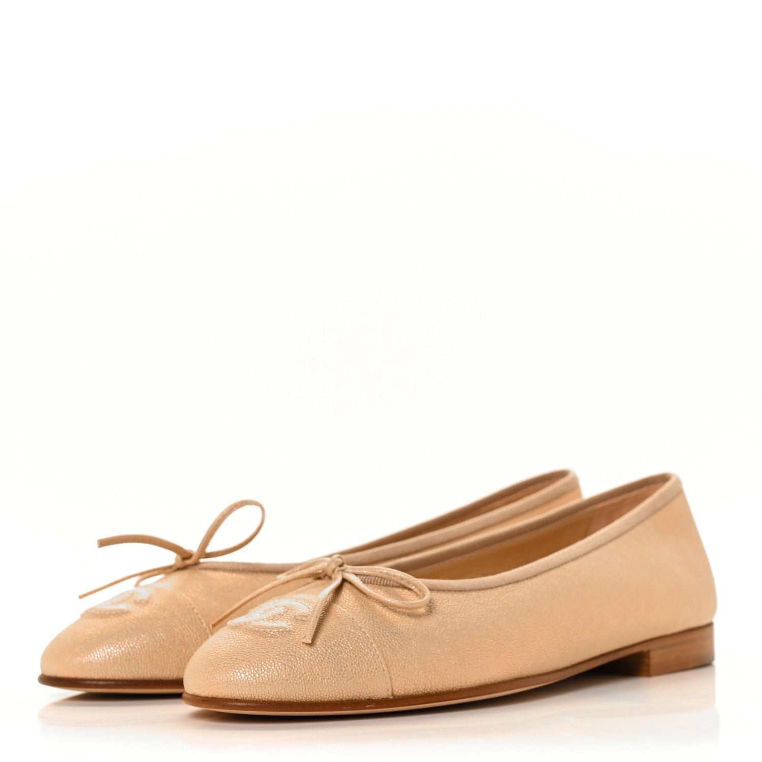 Chanel Caviar Cap Toe CC Ballerina Flats 36.5 Beige 3 of 8