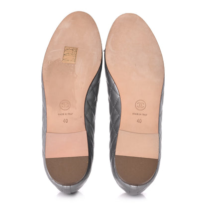 Chanel Crumpled Lambskin Quilted CC Ballerina Flats 40 Grey 5 of 11