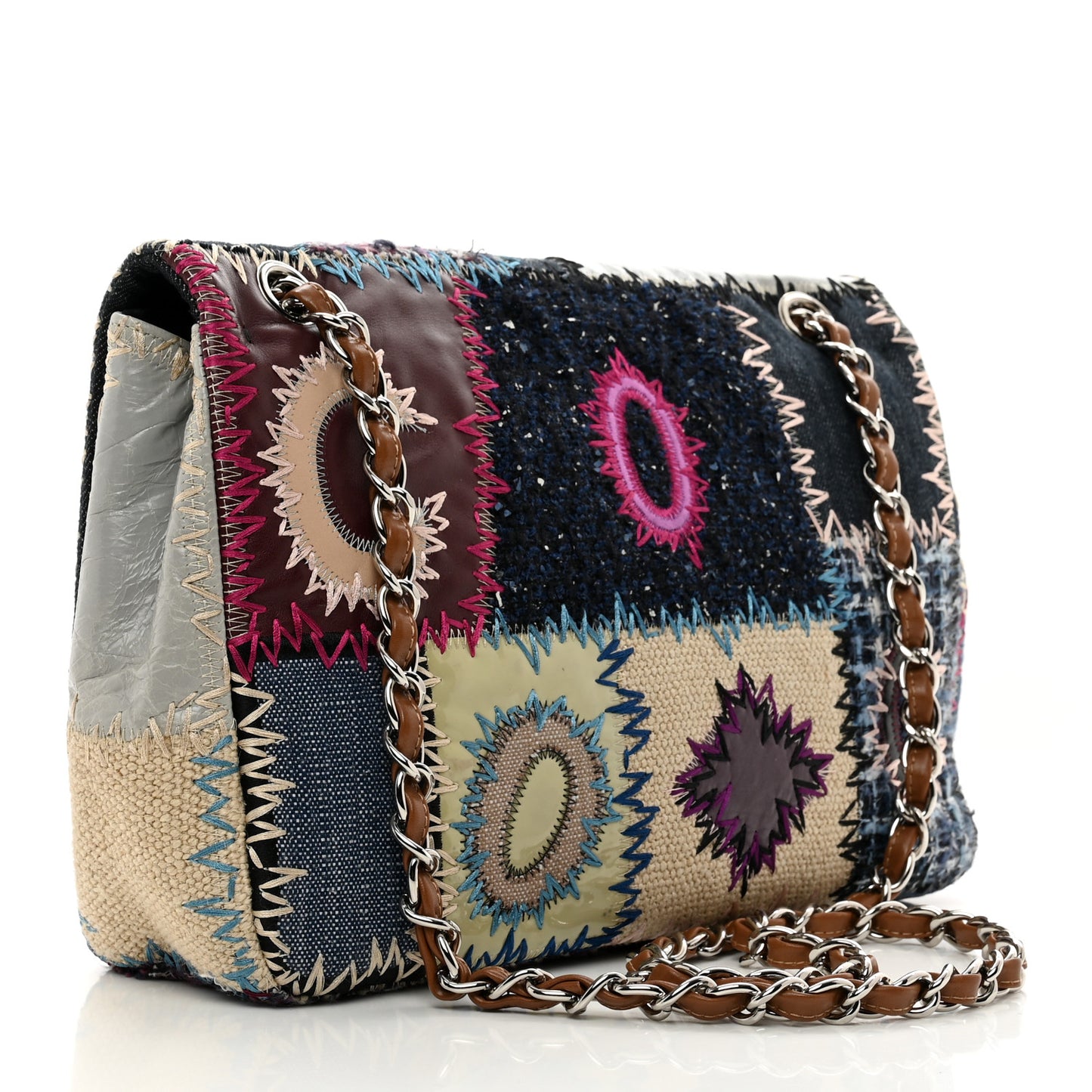 Denim Tweed Patchwork Jumbo Single Flap Multicolor