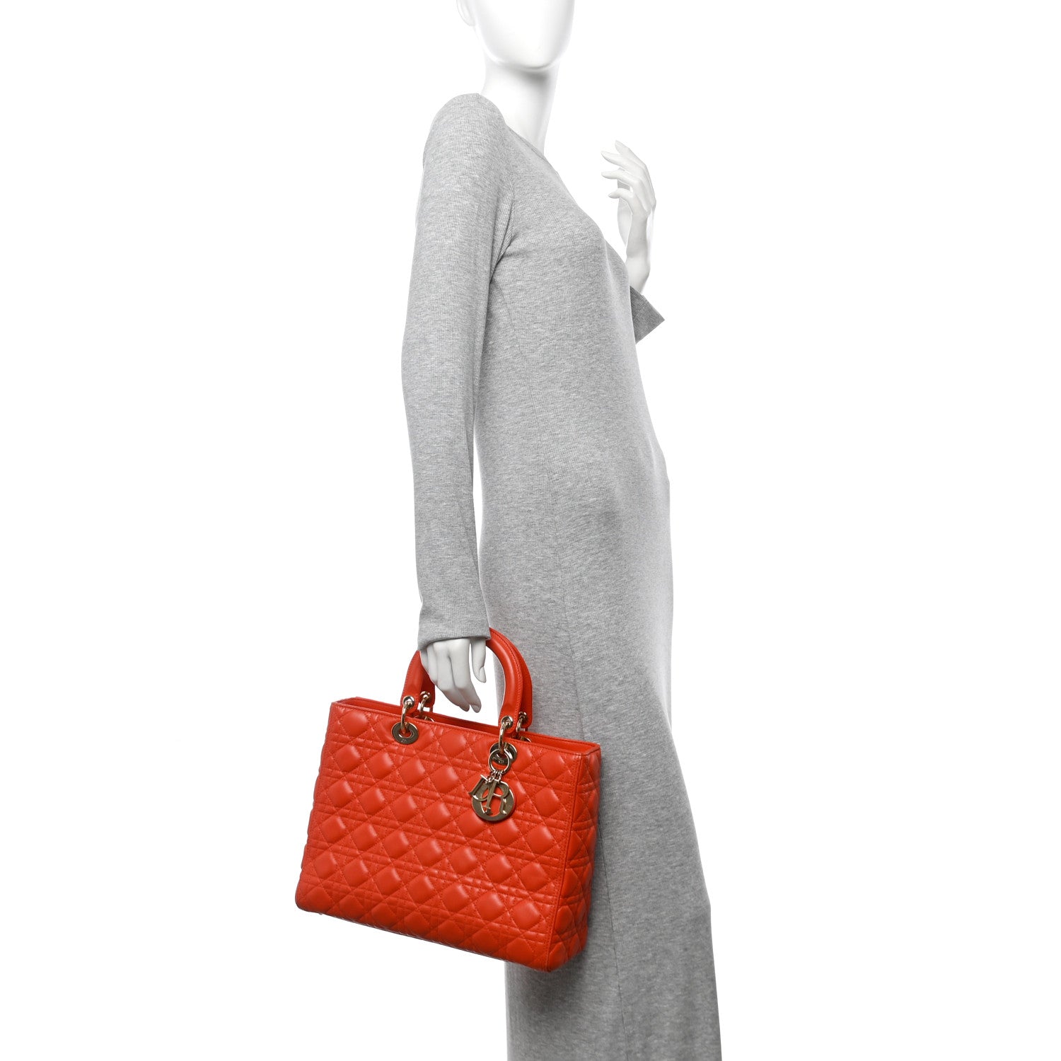 Christian Dior Lambskin Cannage Large Lady Dior Orange 2 of 13