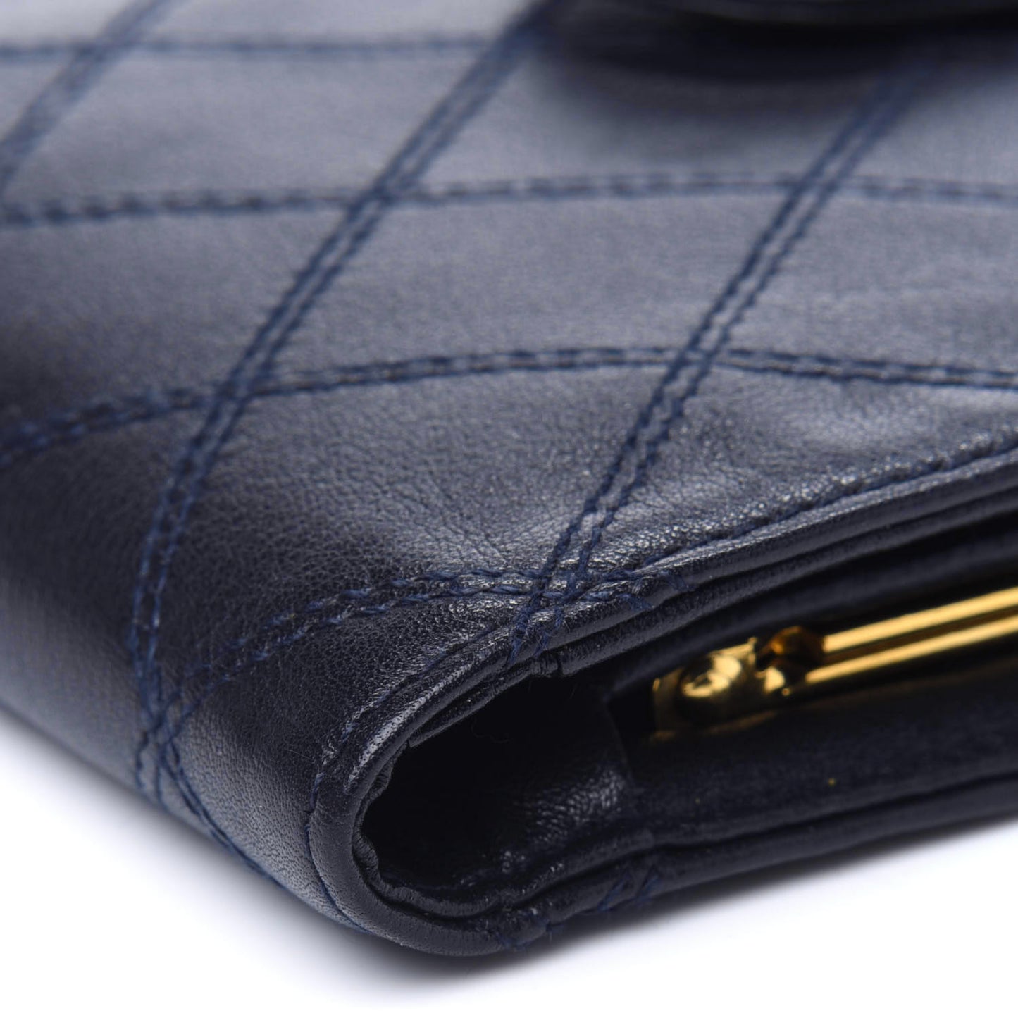 Lambskin Diamond Stitched Compact French Wallet Navy