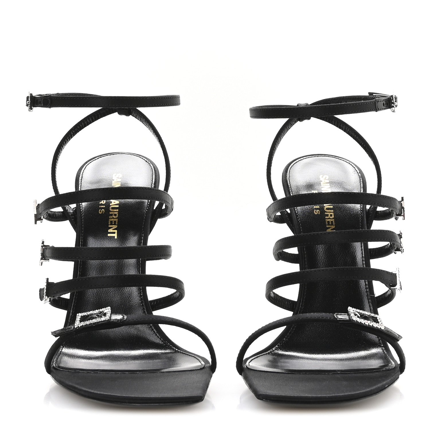 Saint Laurent Crepe Satin Crystal Jerry 110 Sandals 37 Black 3 of 8
