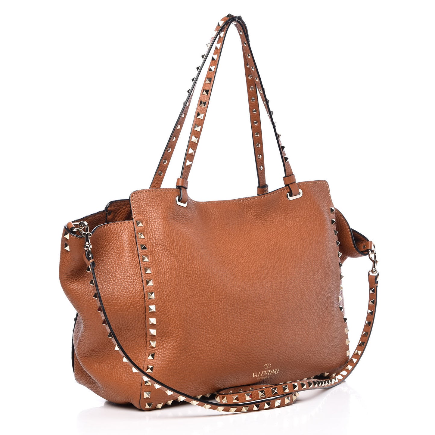 Pebbled Calfskin Medium Rockstud Tote Light Cuir