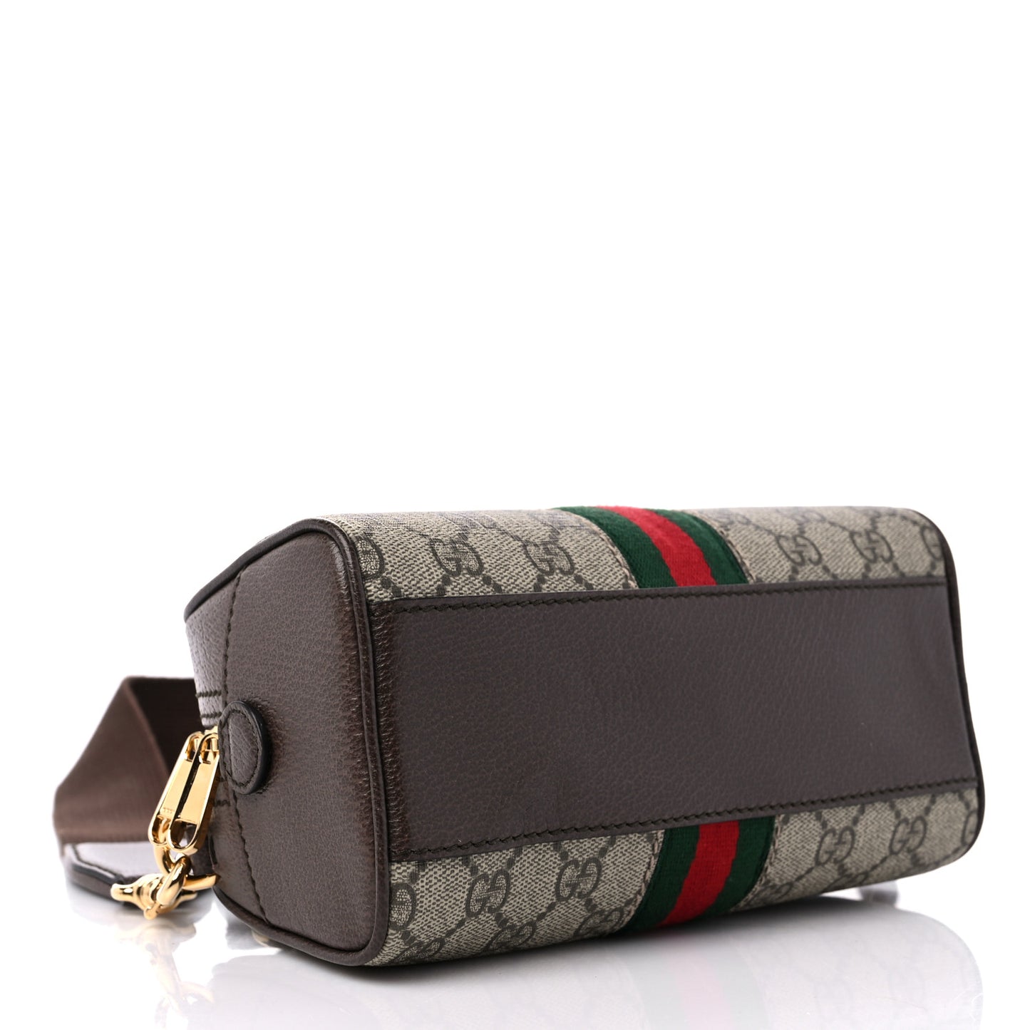 GG Supreme Monogram Textured Dollar Calfskin Web Mini Ophidia Top Handle Bowler Bag Beige Ebony New Acero