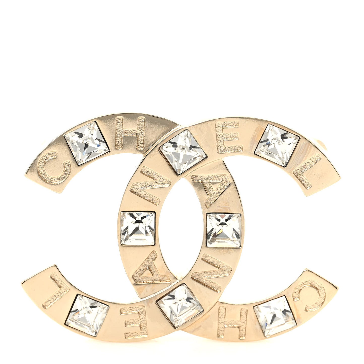 Baguette Crystal Logo CC Brooch Gold