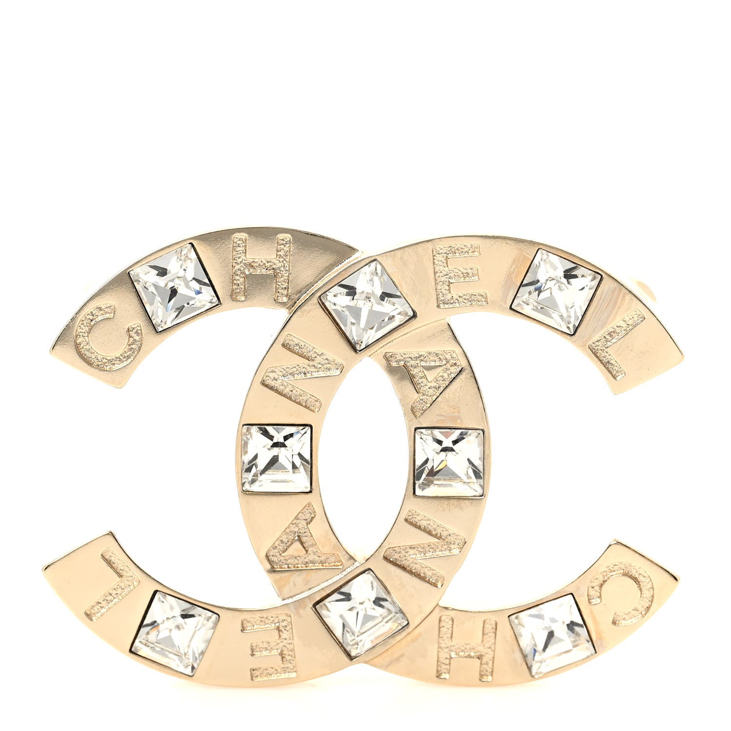 Chanel Baguette Crystal Logo CC Brooch Gold 1 of 4