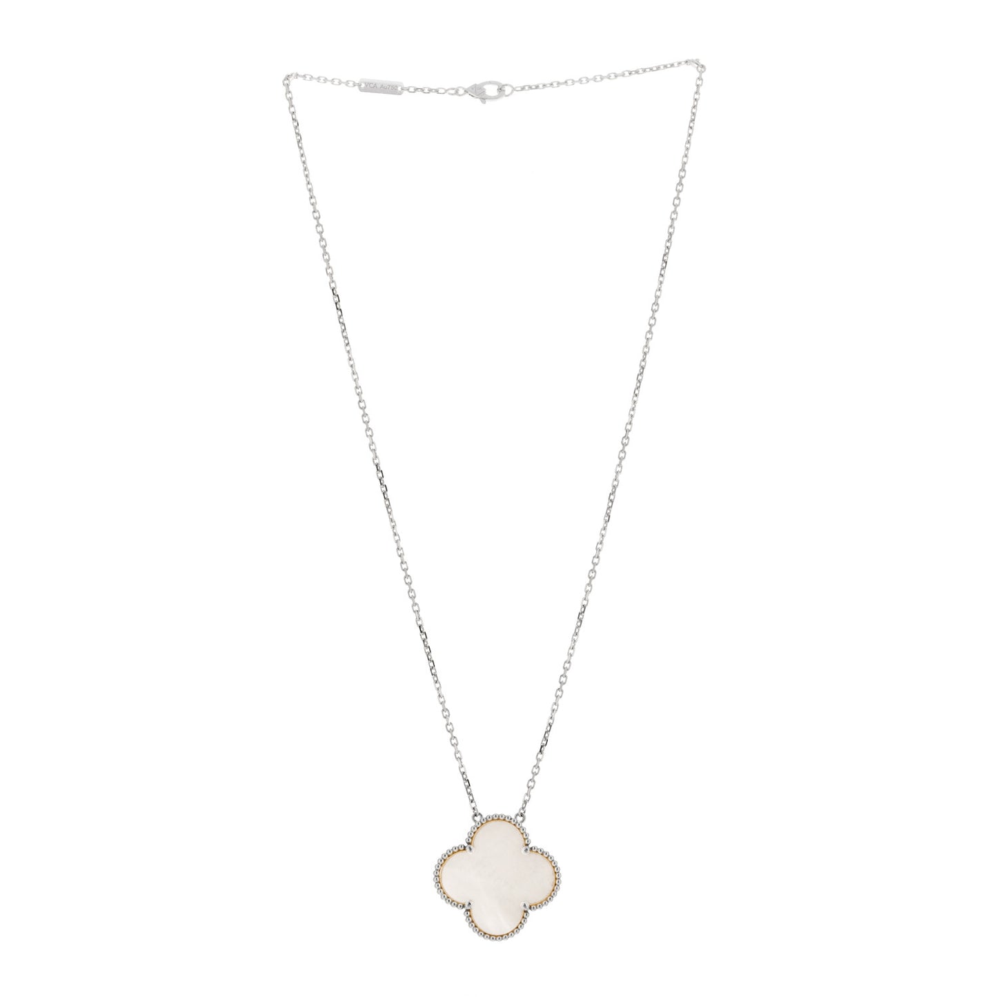 18K White Gold Mother of Pearl Magic Alhambra Pendant Necklace