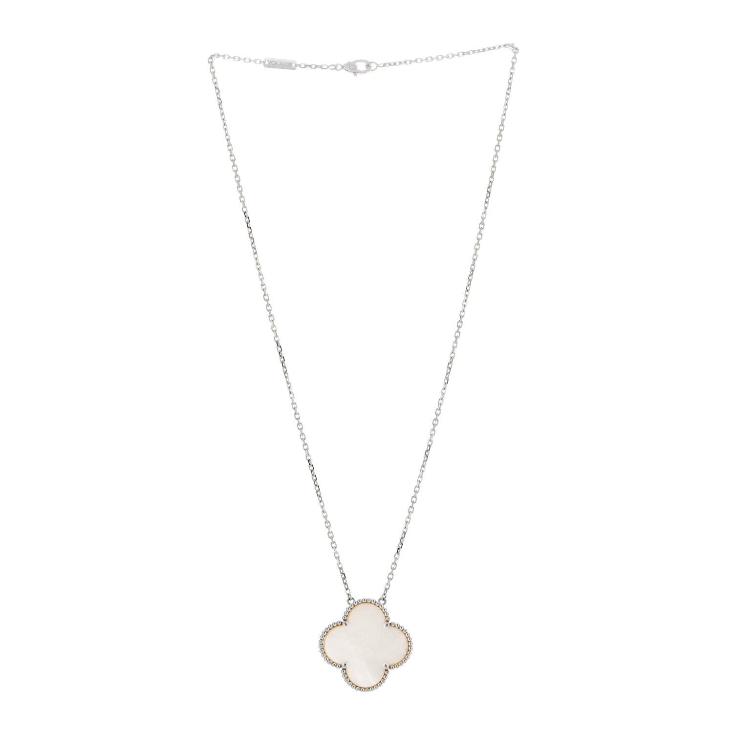 Van Cleef & Arpels 18K White Gold Mother of Pearl Magic Alhambra Pendant Necklace 2 of 4