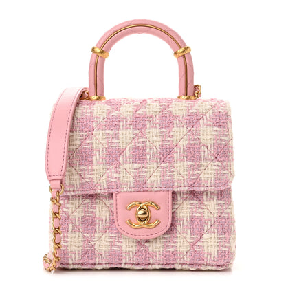 Chanel Tweed Handle Crush Top Handle Flap Bag Pink Ecru 1 of 11
