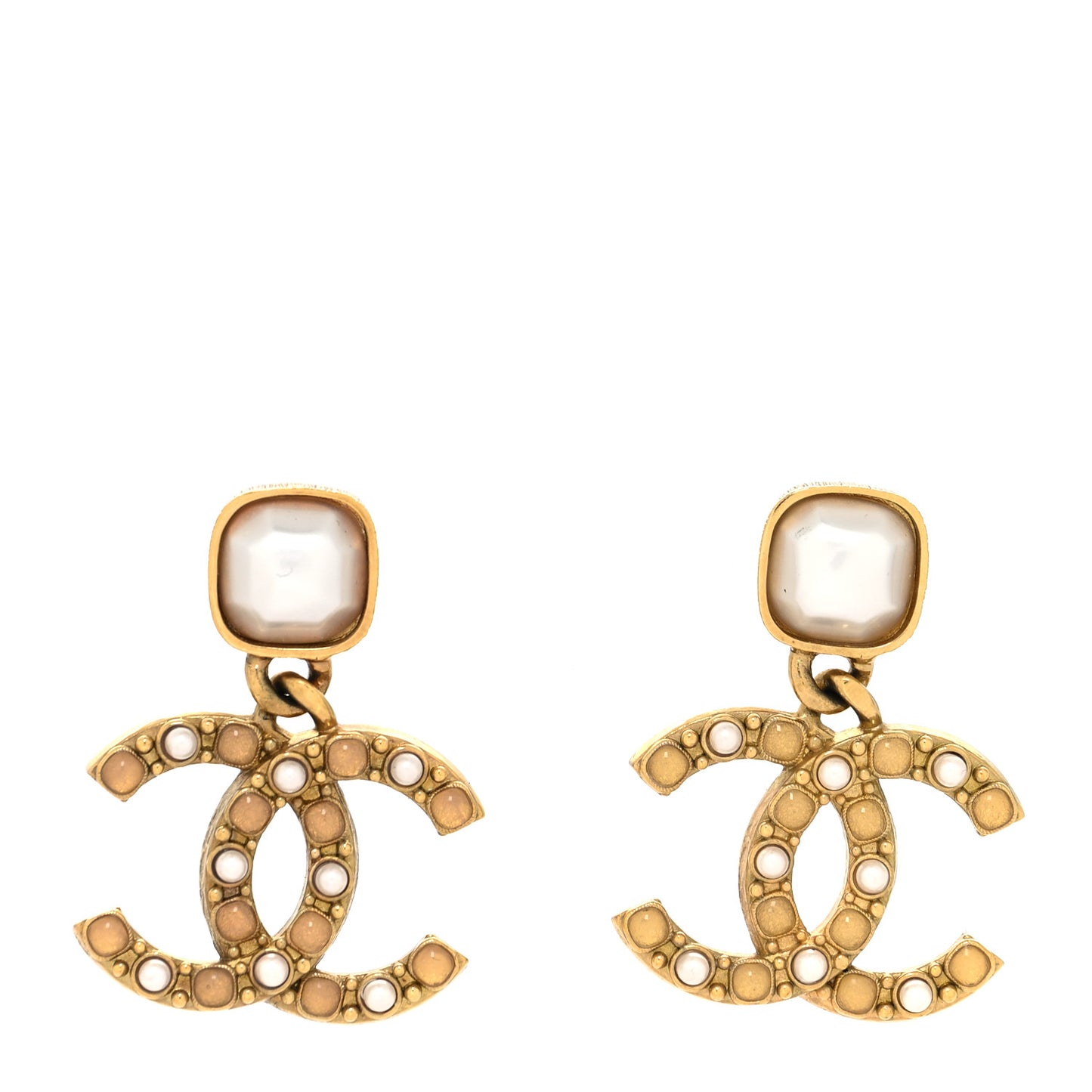 Pearl Stones CC Drop Earrings Gold